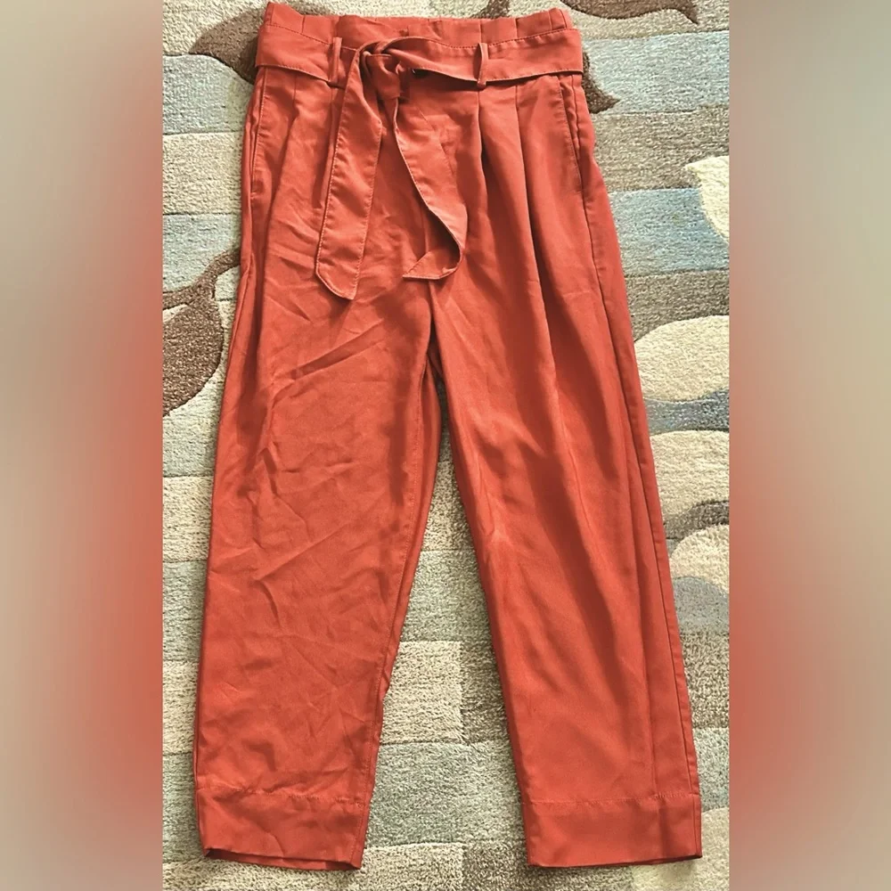 Madewell Linen-Blend Paperbag Pants in Burnt Orange